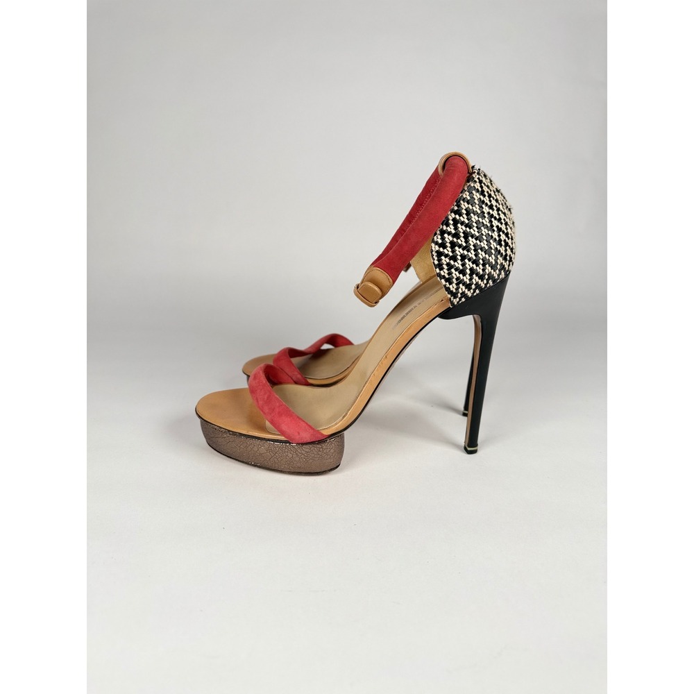 Nicholas Kirkwood Red Suede Woven Platform Sandals Ankle Strap Heels Size 39 - Picture 6 of 11